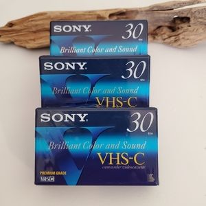 3 VHS-C New-In-Package Premium Grade Blank Camcorder Tapes Sony Brilliant Color